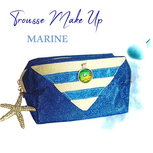 Jolie Trousse Maquillage Bleu Originale Style Marin Avec