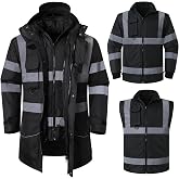 ANSI Class 3 High Visibility 7 in 1 Safety Winter Jacket For Men Safety Coat Traffic Reflective Parka Jacket