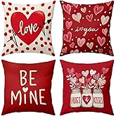 BBOLDIN Valentines Day Throw Pillow Covers 18x18, Red Polka Dot Heart Pillow Cases Set of 4, Love Holiday Cushion Covers Decorations for Sofa Couch Living Room