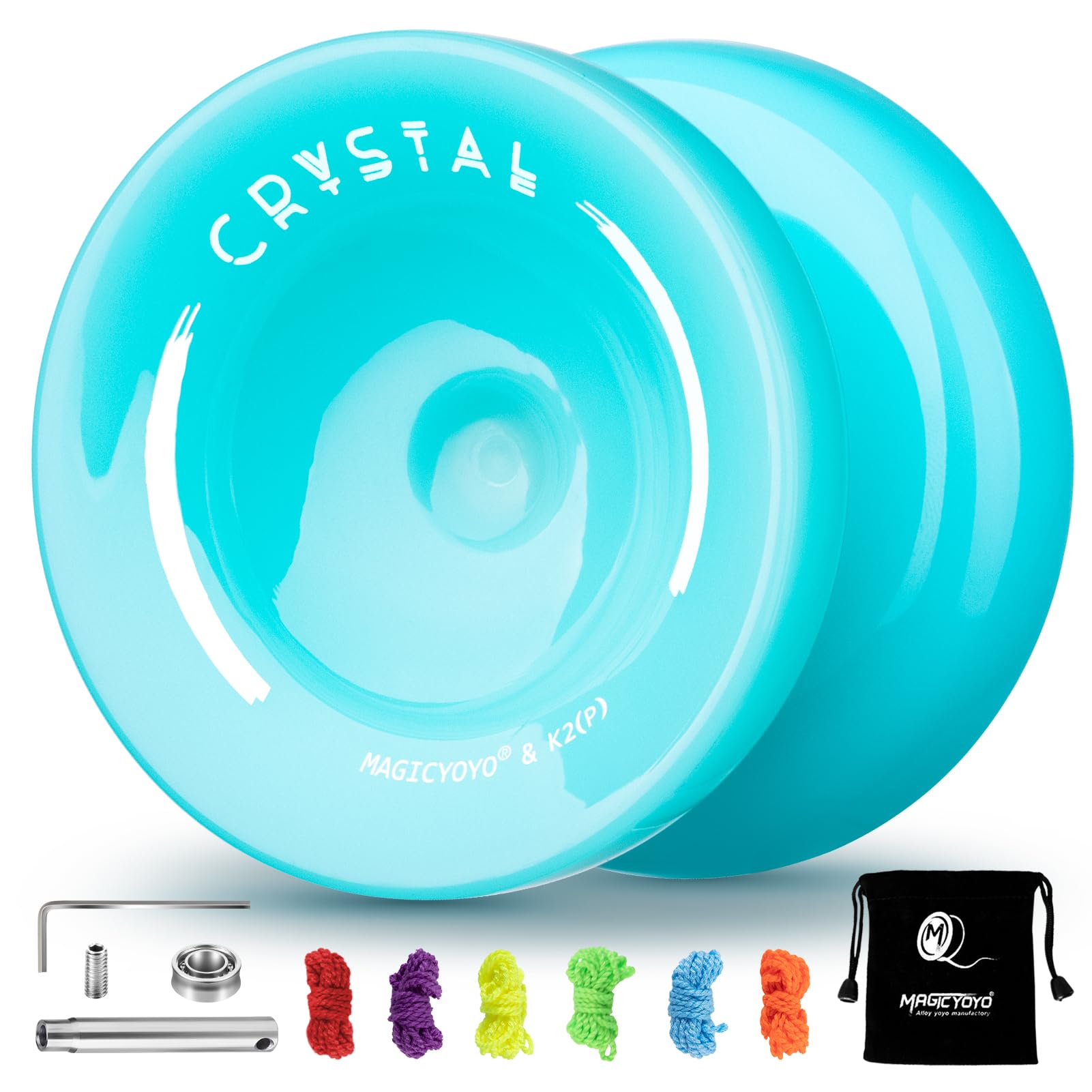YOSTAR K2 Crystal Yoyo for Kids, Responsive Yoyo for Beginners, Dual Purpose Yo Yo for Adults, Professional Yo-yo with Unresponsive Bearing Kit, 6 Strings, Bag (Sky Blue)