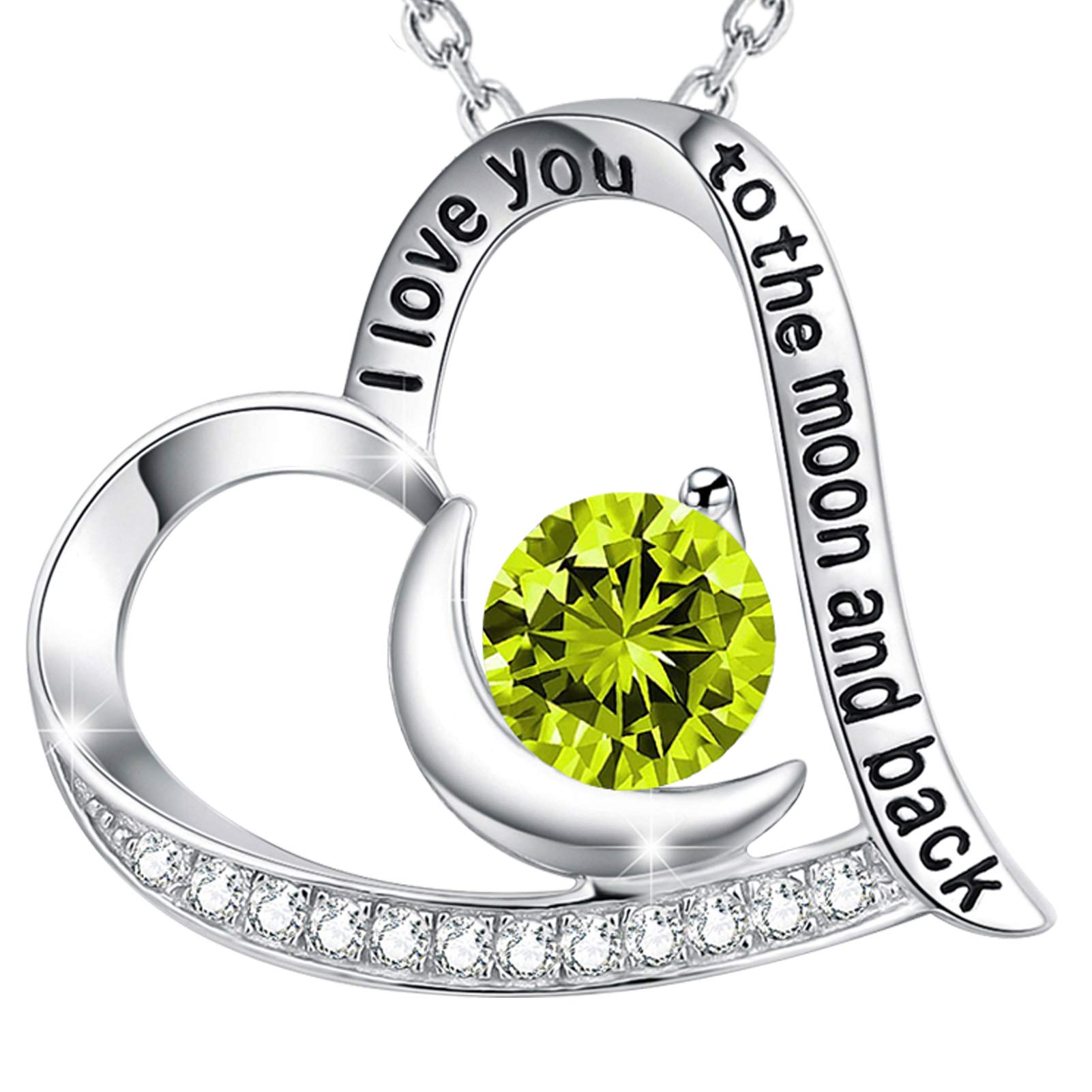 GinoMay Mothers Day Birthday Gifts Women August Birthstone Jewellery Peridot Mum Wife I Love You to the Moon and Back Necklace Sterling Silver — image 1