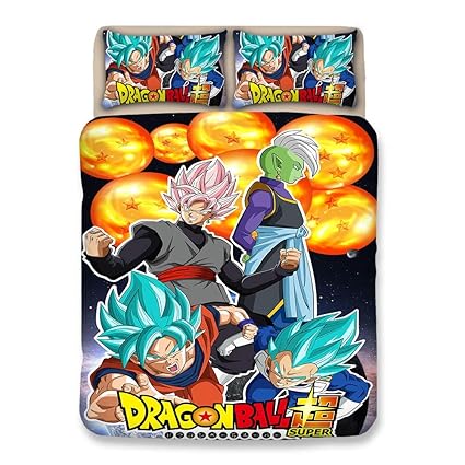 BULK 3D Dragonball Z Goku Baumwolle Bettbezug-Set/Bettwäsche zum Teen Jungs, Super Saiyajin Muster mit Reißverschluss Krawatt