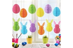 FYSUIMU 12Pcs Easter Honeycomb Hanging Decoration Pastel Egg Bunny 3D Paper Honeycomb Ball Centerpiece Colorful Rabbit Tree Ornament for Spring Party Indoor Outdoor Decor