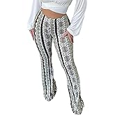 DLAYBGFA Flare Leggings Yoga Pants Women High Waisted Boho Flare Palazzo Pants Stretch Wide Leg Bell Bottom Yoga Leggings