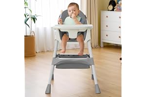 HARPPA 6-in-1 Convertible Baby High Chair for Toddlers, Foldable Highchair with Removable Tray for Eating & Playing, Adjustable 5-Point Safety Harness, Toddler High Chair with PU Cushion, Grey
