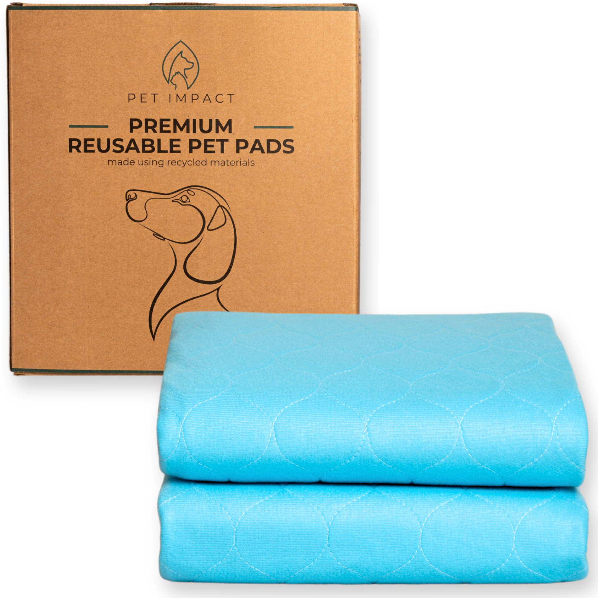 PET IMPACT Reusable Dog Pee Mats, XL Premium Washable Puppy Training Pads, Dog Incontinence Pads, 2-Pad Box EXTRA LARGE (Sky Blue, 35"x32")