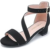 LAURMOSA Girls Sandals Kids Heels Open Toe Ankle Strap Dress Shoes Flower Wedding Party for Toddler Little Big Kid