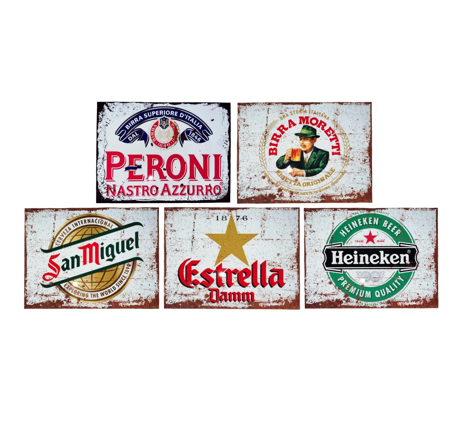 Vintage Metal Beer Sign Set (5 Pack) – Pub, Bar & Man Cave Wall Decor – Indoor & Outdoor