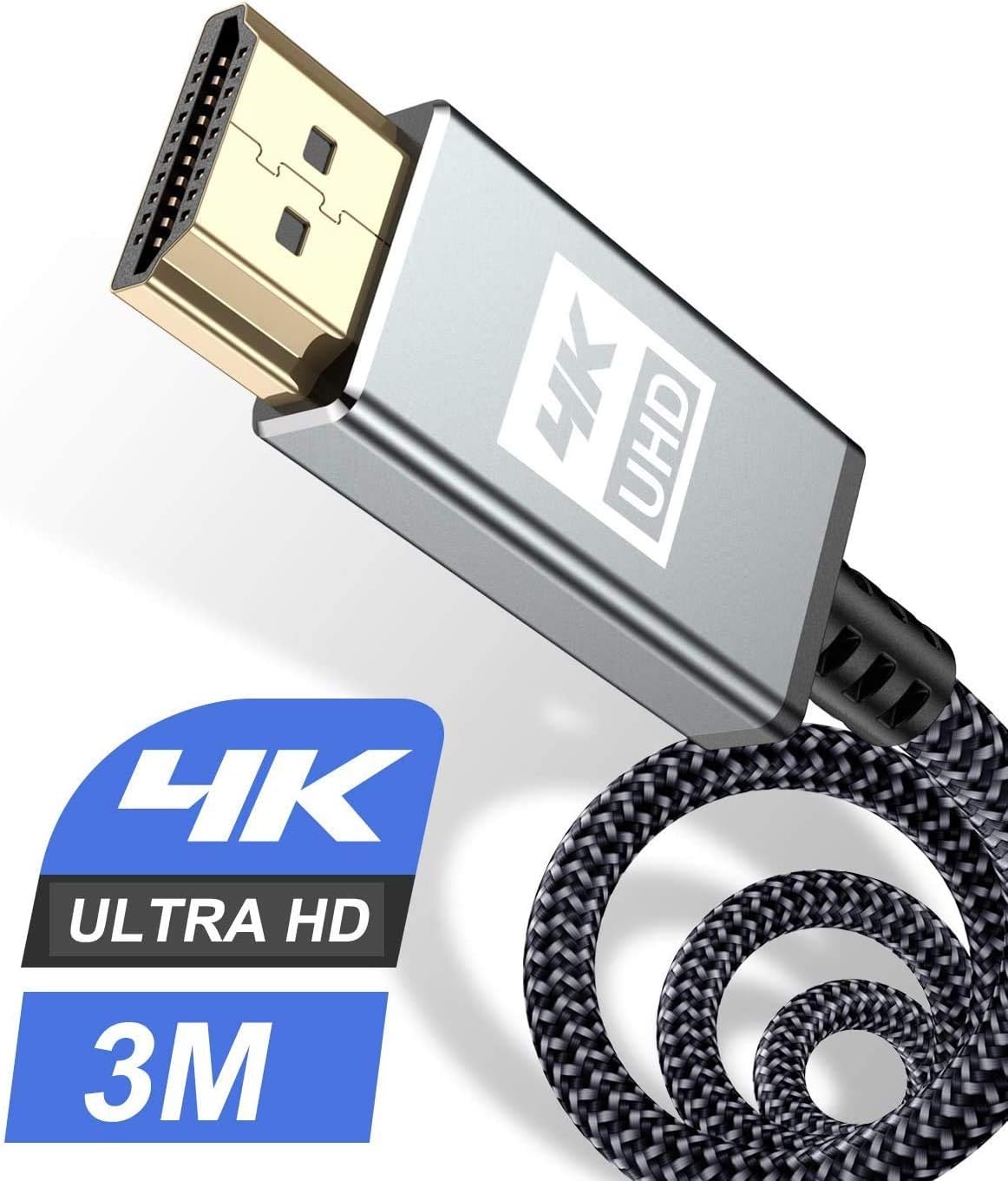 4K HDMI Cable 3m,Sweguard High Speed 18Gbps Braided HDMI 2.0 Cable 4K@60Hz 2K@144Hz Supports 3D UHD 2160p HD 1080p Ethernet HDCP 2.2 ARC Compatible Fire TV,Xbox,PS4/3,Blu-ray,Sky,Monitor,Laptop,PC
