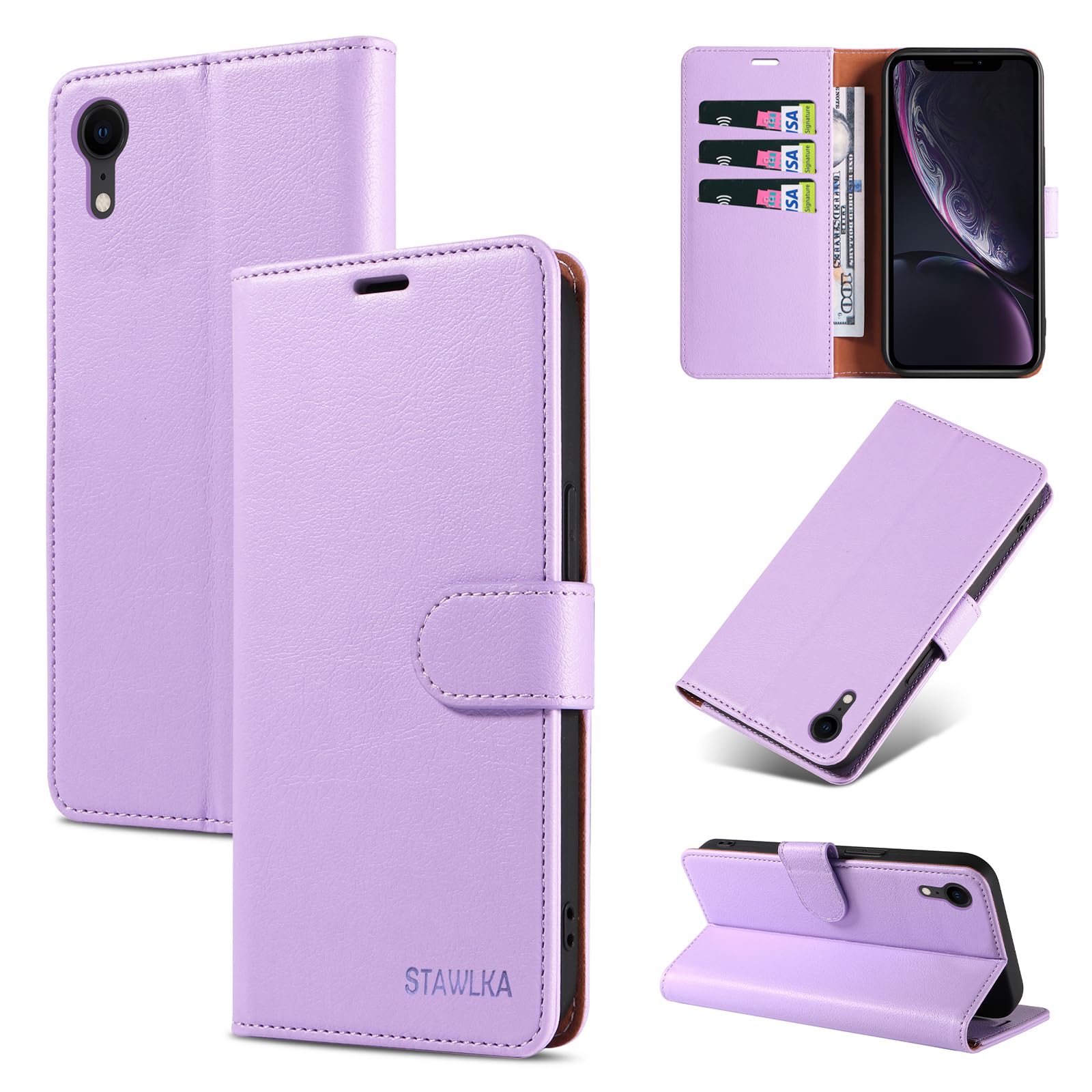 STAWLKA Case for iPhone XR, Premium PU Leather Flip Magnetic Buckle Wallet Case Kickstand Blocking RFID Shockproof Protective Phone Cover for iPhone XR - Purple