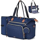 Tonyeee Diaper Bag Tote, Large Baby Diaper Bags Waterproof, Hospital Bag for Labor Delivery with Pacifier Case, Changing Pad, Shoulder Strap, Dark Blue