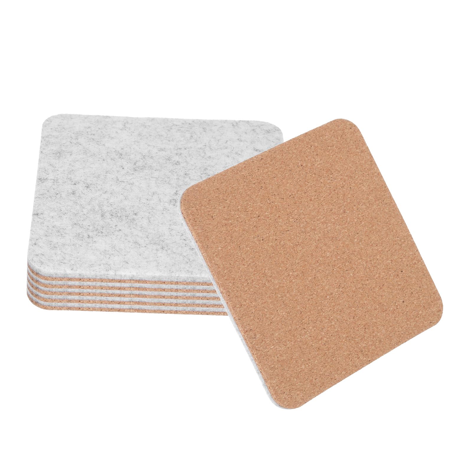 Photo 1 of uxcell 6Pcs Felt and Cork Coaster for Drink 4 Inch Cork Coasters with Felt Side for Indoor and Outdoor Tabletop Protection, Absorbent, Anti Slip (Square, White)