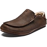 OLUKAI Moloa Slipper, Men's Premium Leather Slip-On Shoes, Soft Genuine Shearling Lining & Gel Insert, Drop-In Heel & All-Day Comfort