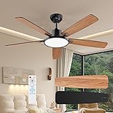 TALOYA 52 Inch Black Ceiling Fans with Lights Led Remote Control Flush Mount Low Profile for Bedroom Living Dining Room Outdoor Farmhouse Patio,Reversible,DC Motor,Diammable,Buzzer ON/Off,5 Blades