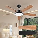 TALOYA 52 Inch Black Ceiling Fans with Lights Led