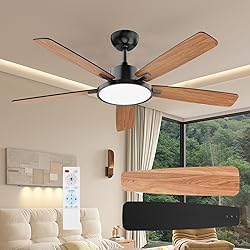 TALOYA 52 Inch Black Ceiling Fans with Lights Led