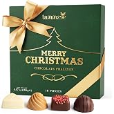 Chocolate Pralines Gift Box 16 Piece, Christmas Assorted Filled Chocolate | Gourmet Milk &amp; White Chocolate Pralines &ndash; Almond, Hazelnut, Coconut &amp; Strawberry Cream-Filled &ndash; Christmas Candy Gift Box