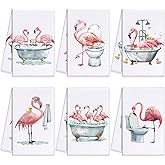 Oudain 6 Pcs Flamingo Kitchen Towels Decoration Pink 24" x 16" Absorbent Dish Hand Tea Towels Coths for Bathroom Home Gift Decor