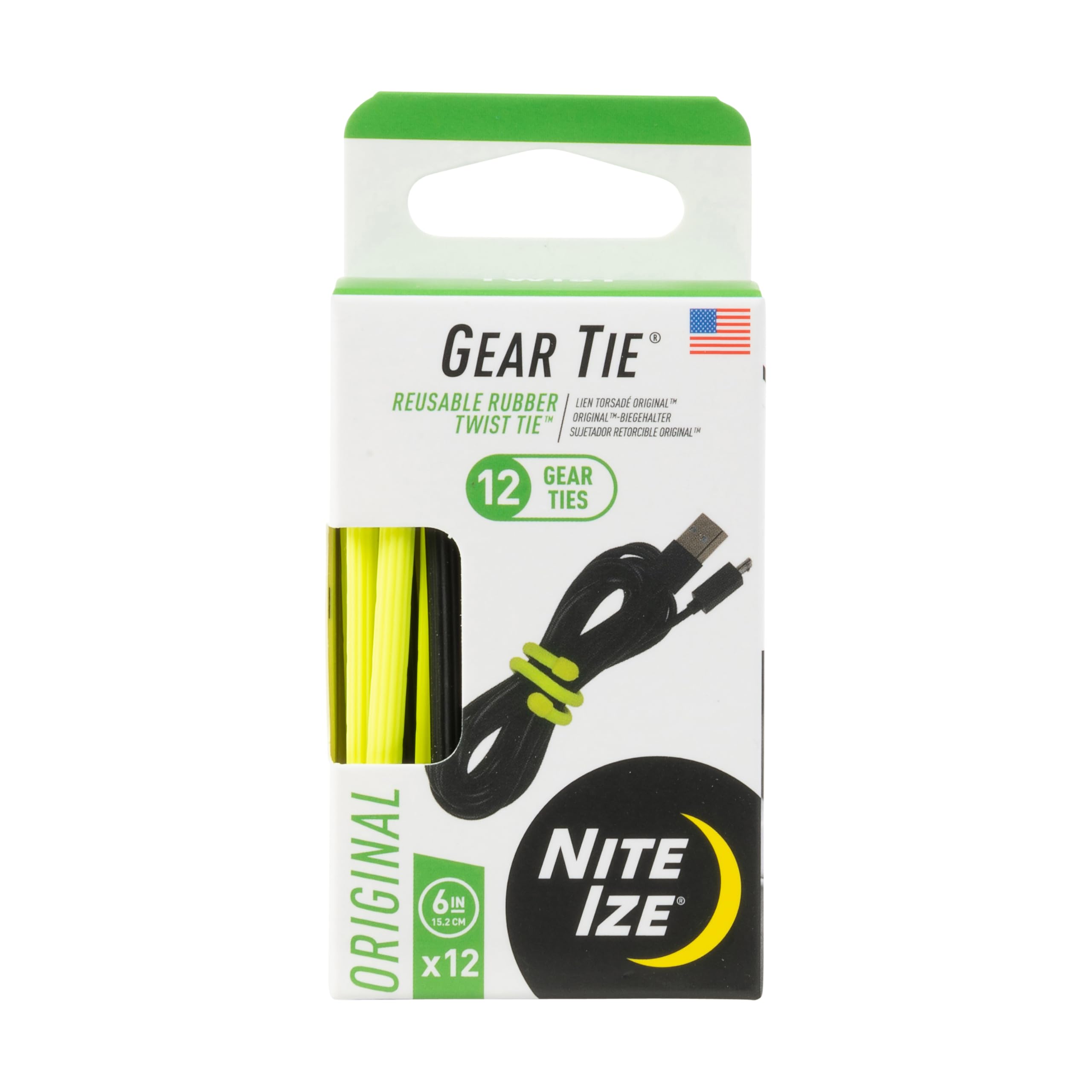 Nite Ize Original Gear Tie - 6-Inch Reusable Rubber Twist Tie - Reusable Gear Ties - Electric Cord Organizers - Twist Ties for Cords - Reusable Zip Ties - Assorted Colors, 6-Inch, 6 Pack