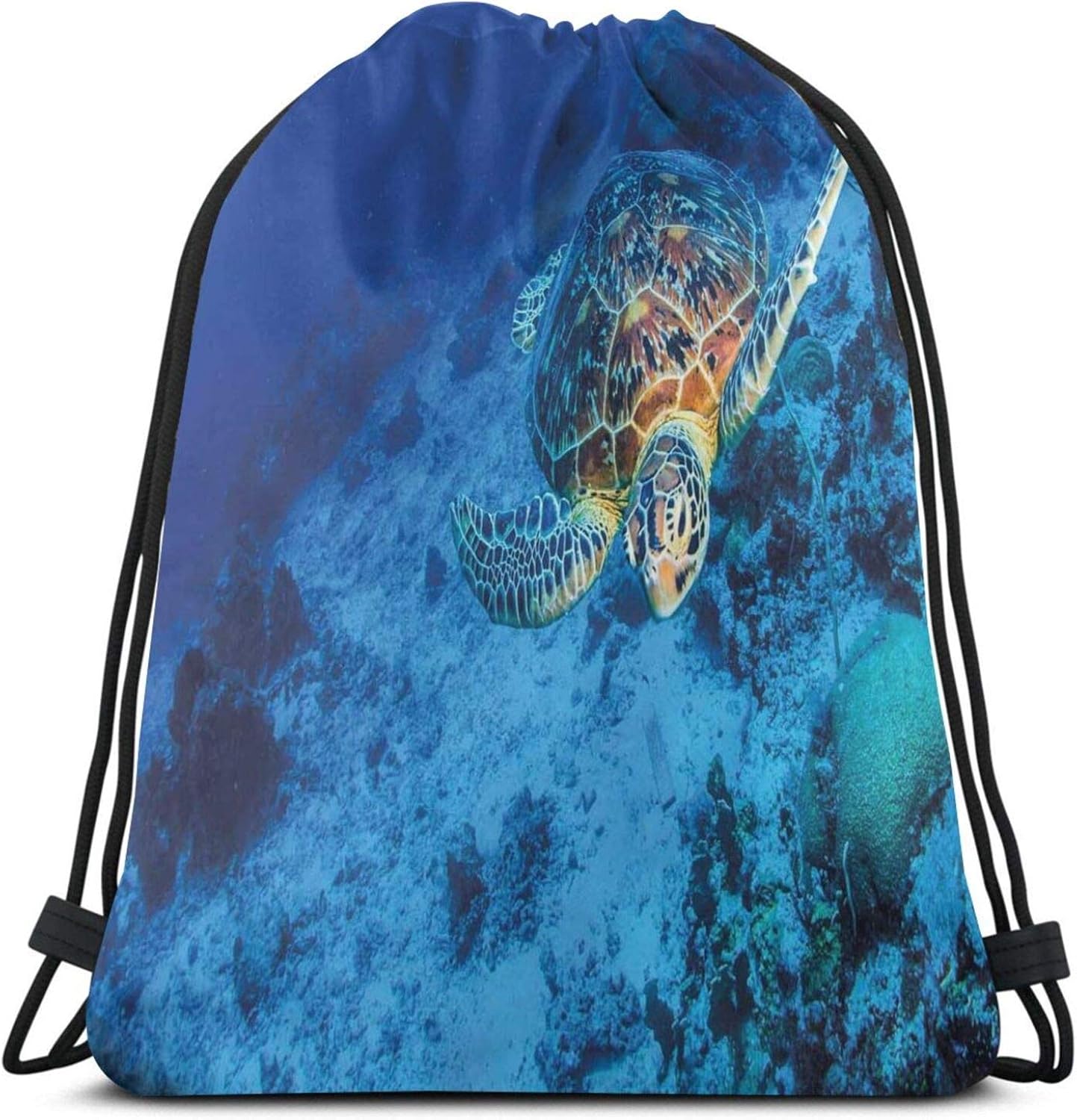 Drawstring Backpack Bags,Oceanic Wildlife Themed Photo Of Sea Turtle In