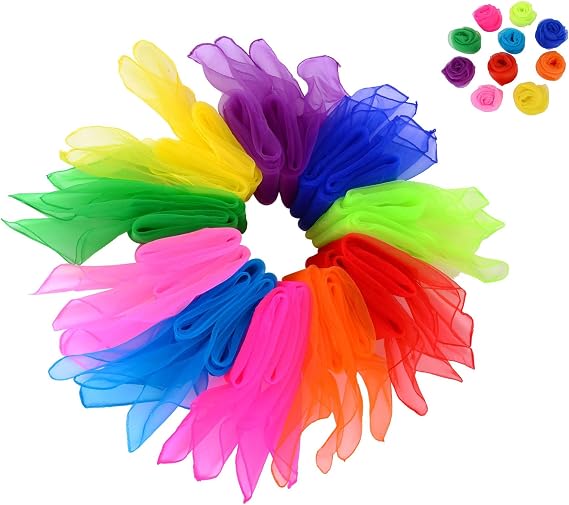 Lot De 23 Foulards Jonglage 60x60 Cm - Soie Légère Multicolore - Pour Danse, Maternelle, Activité Motricité, Spectacle