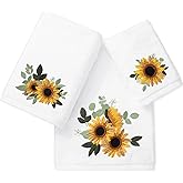 JarThenaAMCS Sunflower Bathroom Towels Set of 3 Floral Embroidered Cotton Bath Towel Spring Summer Flower Hand Towel Wash Cloth for Hand Drying Shower Supplies