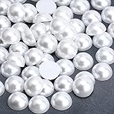 Briskbloom 150PCS 14mm White Flatback Pearls for Crafts Jewelry Scrapbooking Embellishement, Flatback Half Pearls for Crocs Shoes Cups Wedding Decoration, Imitation Loose Pearl Beads (White)