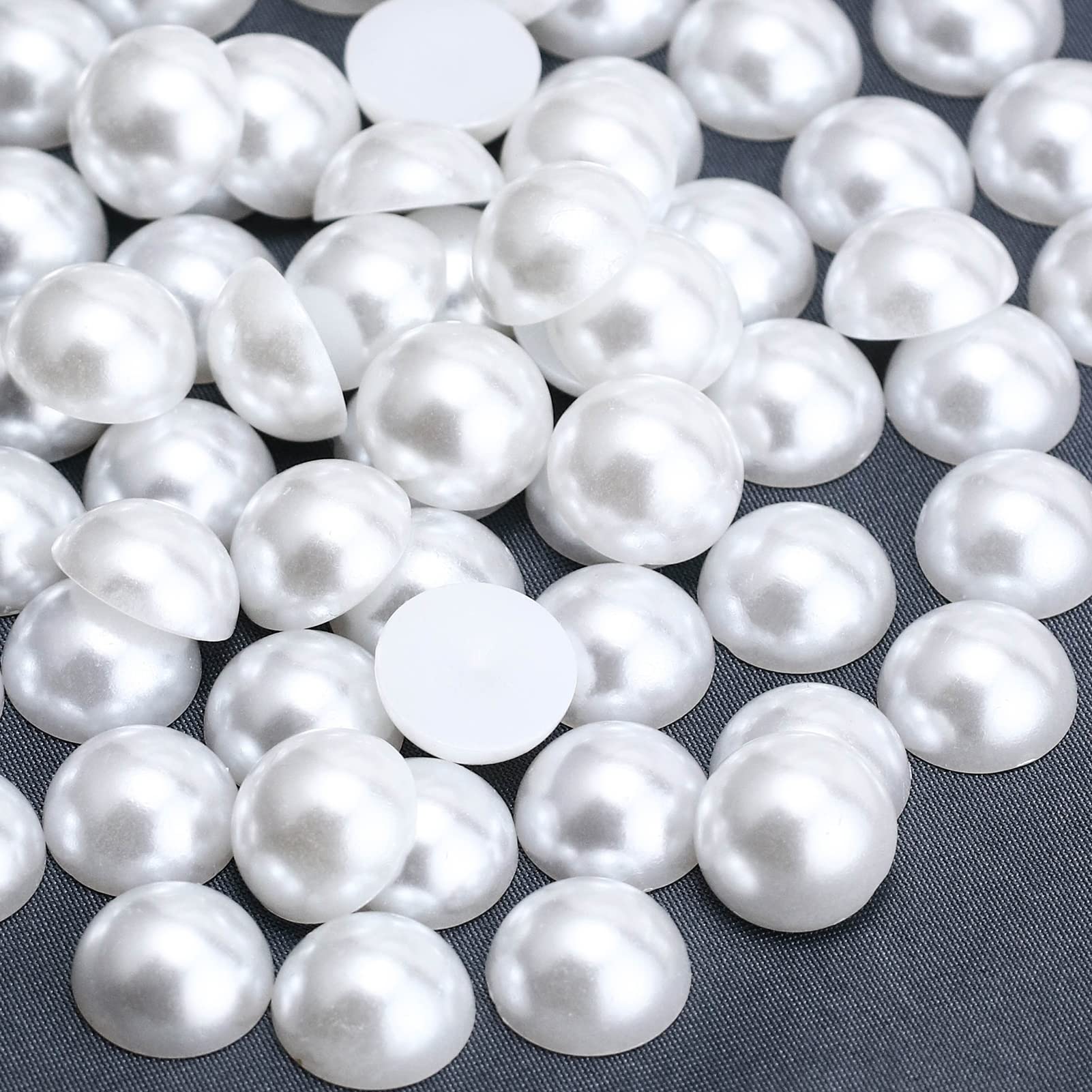 Photo 1 of Briskbloom 150PCS 14mm White Flatback Pearls for Crafts Jewelry Scrapbooking Embellishement, Flatback Half Pearls for Crocs Shoes Cups Wedding Decoration, Imitation Loose Pearl Beads (White)