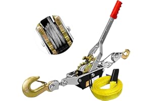 SENKEYFE Come Along Winch Heavy Duty, 10FT 2T Come Along Pulling Tool 2 Gears 2 Hooks, Cable Winch Puller, Come Along Power Puller Ratchet Tool for Construction Automotive Farm Fences (with Straps)
