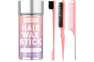 XINFOX Hair Wax Stick, Slick Back Hair Brush, Wax Stick for Flyaways, Rat Tail Comb Edge Brush Styling Tool Set Accessories for Women Girls(Pink)