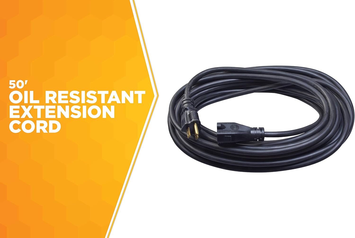 Woods 982452 50-Foot SJTOW Agricultural Outdoor Heavy Duty All- Weather Extension Cord, Oil Resistant Vinyl Jacket, Versatile Use, Powerful 15 Amps, 125 Volts, 1, 875 Watt Extension Cord, Black - Outdoor Extension Cords - 