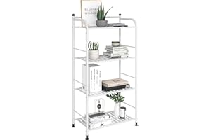 FKUO 4 Tier Bathroom Storage Open Shelf Unit, Free-Standing Metal Corner Rack Shelving for Kitchen, Living Room, Hallway (Matte White, 4 Tier)