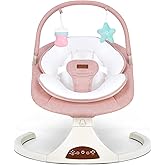 Pink Infant Swing with Safety Lock 5-Speed Bluetooth Music &amp; Timer | 5 point harness, remote/touch panel, auto-off timer, Bluetooth &amp; USB music, dual power options, indoor/outdoor use