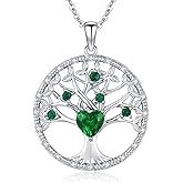 Accver Tree of life necklace for women Birthstone Sterling Silver Pendant-Adjustable Chain, Ideal Jewelry gift for her, Girlfriend, Wife, Mom on Birthday, Anniversary