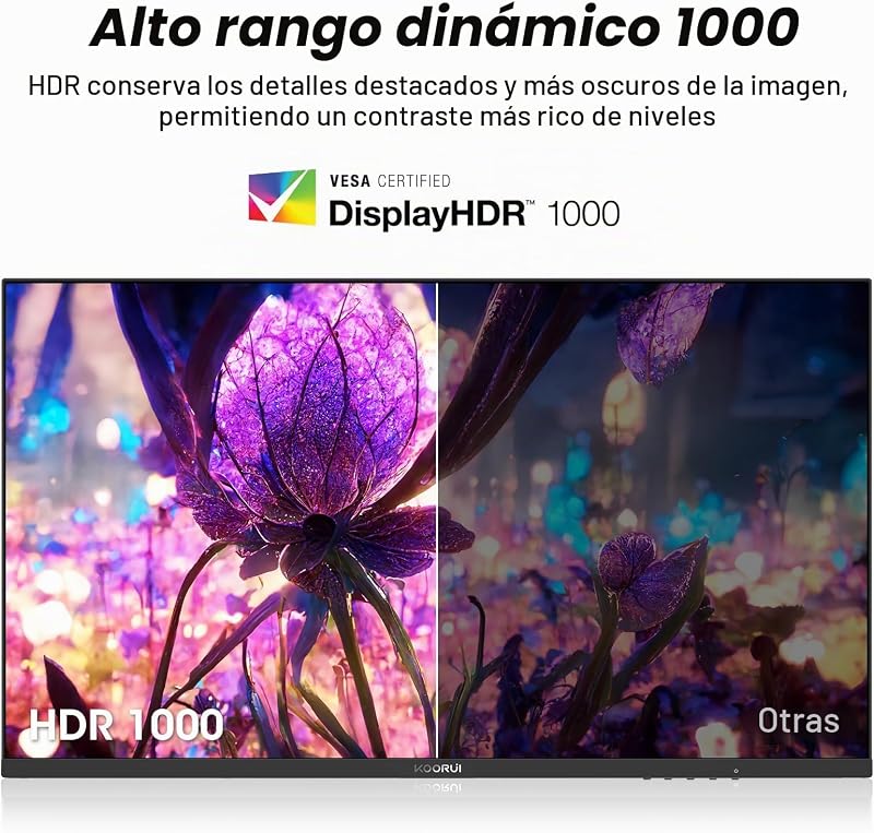 Monitor 27 Pulgadas,Monitor 240Hz,Pantalla Ordenador QHD 2560*1440,Monitor Gaming VA Mini LED, 1ms, Adaptive Sync, 2xHDMI 2.0,DisplayPort 1.4, HDR1000,95%DCI-P3, VESA75 * 75mm, Altura Ajustable