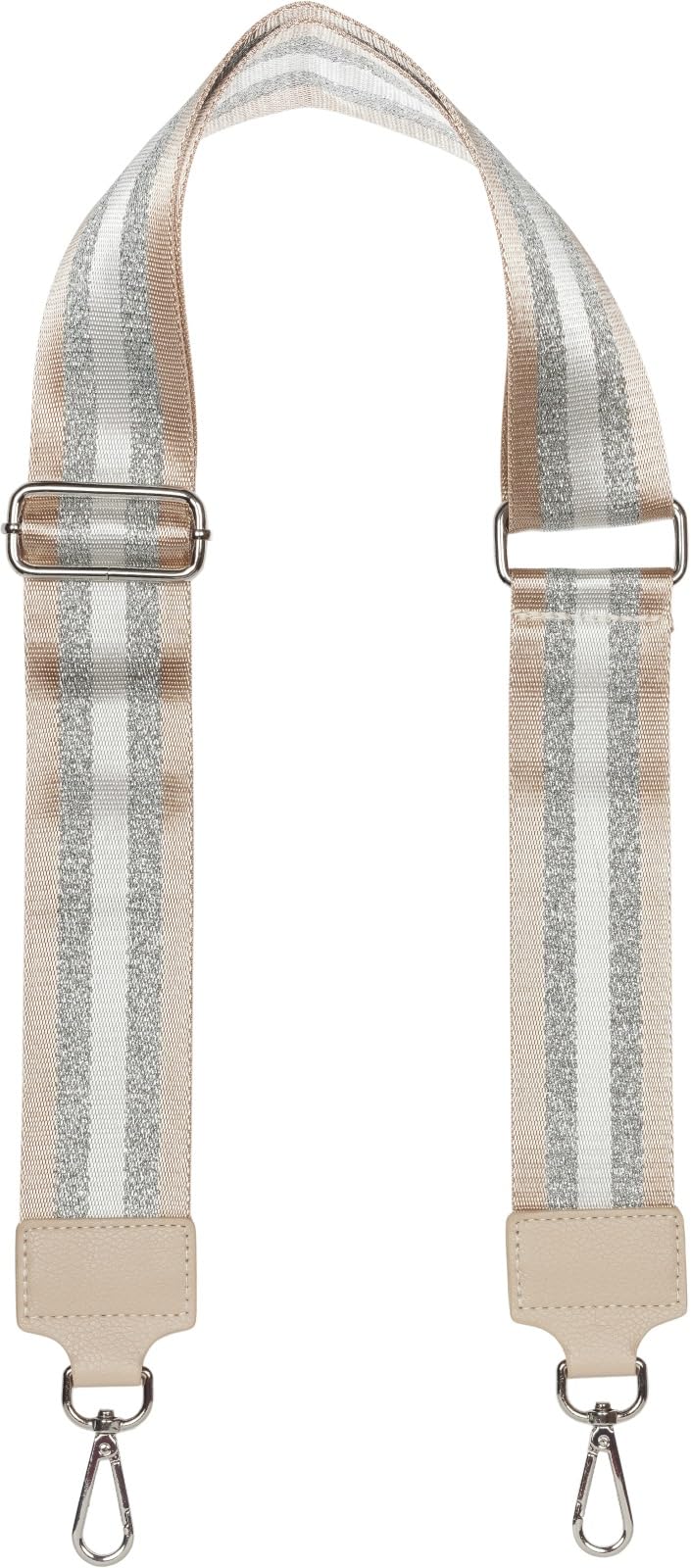 styleBREAKER Wide bag shoulder strap adjustable with metallic stripe pattern, change bag strap, mobile phone strap, mobile phone chain 02013029, Colour:Light brown-silver — image 1