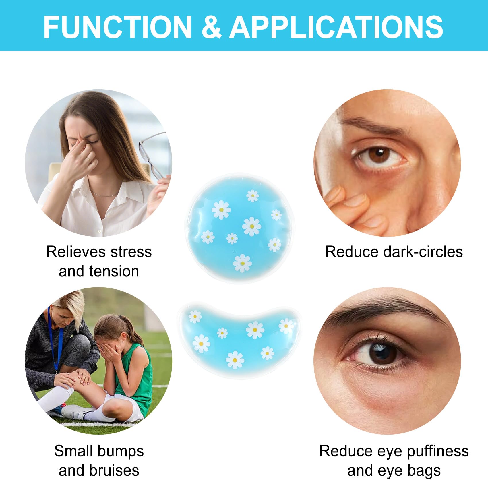 Gel Ice Pack Reusable Cooling Eye Pads and Under Patches,Eye Hot Cold Treatment for Redness,Pain Relief Relax