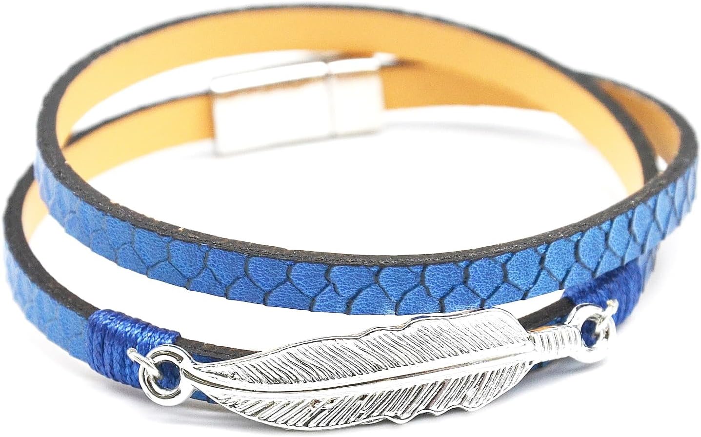 bc765 °F – Charm Bracelet Double Python Print Tower and Fountain – Blue Metal Charm