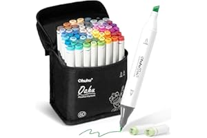 Ohuhu Alcohol Markers - AP Certificated 60-color Double Tipped Art Marker Set for Artist Adults Coloring Illustration - Chisel and Fine Dual Tips - Refillable - Oahu Series of Ohuhu Markers