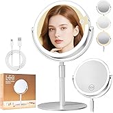 FRANO Makeup Mirror with Magnification (1X/10X), 8" Round Magnifying Vanity Mirror with Lights, Cordless Double Sided Light Weight Aluminum Alloy - Gifts Idea