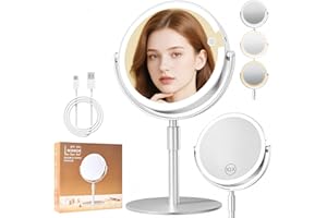 FRANO Lighted Makeup Mirror with Magnification (1X/10X), 8" Round Magnifying Vanity Mirror with Lights, Cordless Double Sided Light Weight Aluminum Alloy - Gifts Idea