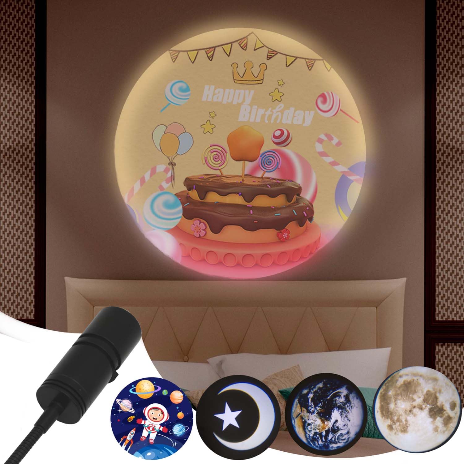 WELESHEI Moon Lamp USB Starlight Projector Earth Projection Astronaut Light Projector Happy Birthday Space Lights for Bedroom Galaxy 5 Pattern in 1 360° Rotatable Photography Background Led Lamps