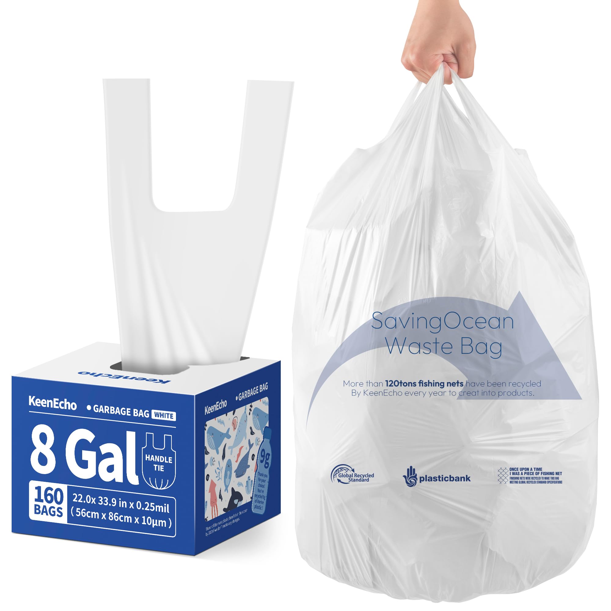 Photo 1 of **MISSING PARTS**
Small Trash Bags with Handles 8 Gallon 160 Count White - Ocean Plastic Upcycling - Plastic Garbage Bags, Can Bin & Waste Basket Liner for Kitchen, Bathroom, Office and Pets