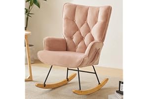 Karl home Rocking Chair Nursery Velvet Glider Rocker with High Backrest Accent Rocking Armchair with Side Pockets for Living 