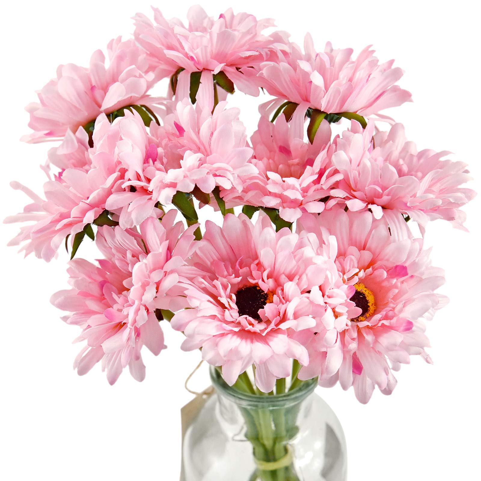FiveSeasonStuff 10 Stems of Artificial Dark Pink Silk Gerbera Flowers & Bouquet, for Home Shop Office Restaurant Wedding Party Décor/DIY Flower Arrangement Decoration, 32cm (12.6 inches)
