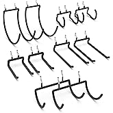 HUHOLE 10-Pack Heavy Duty Pegboard Hooks for Power Tools & Garage Organization, Vinyl-Coated Steel Drill Holders & Utility Hangers, Fits Standard 1/4" Pegboards (Black) | Heavy Duty, for Power Tools, Drill, Hammer, Cord