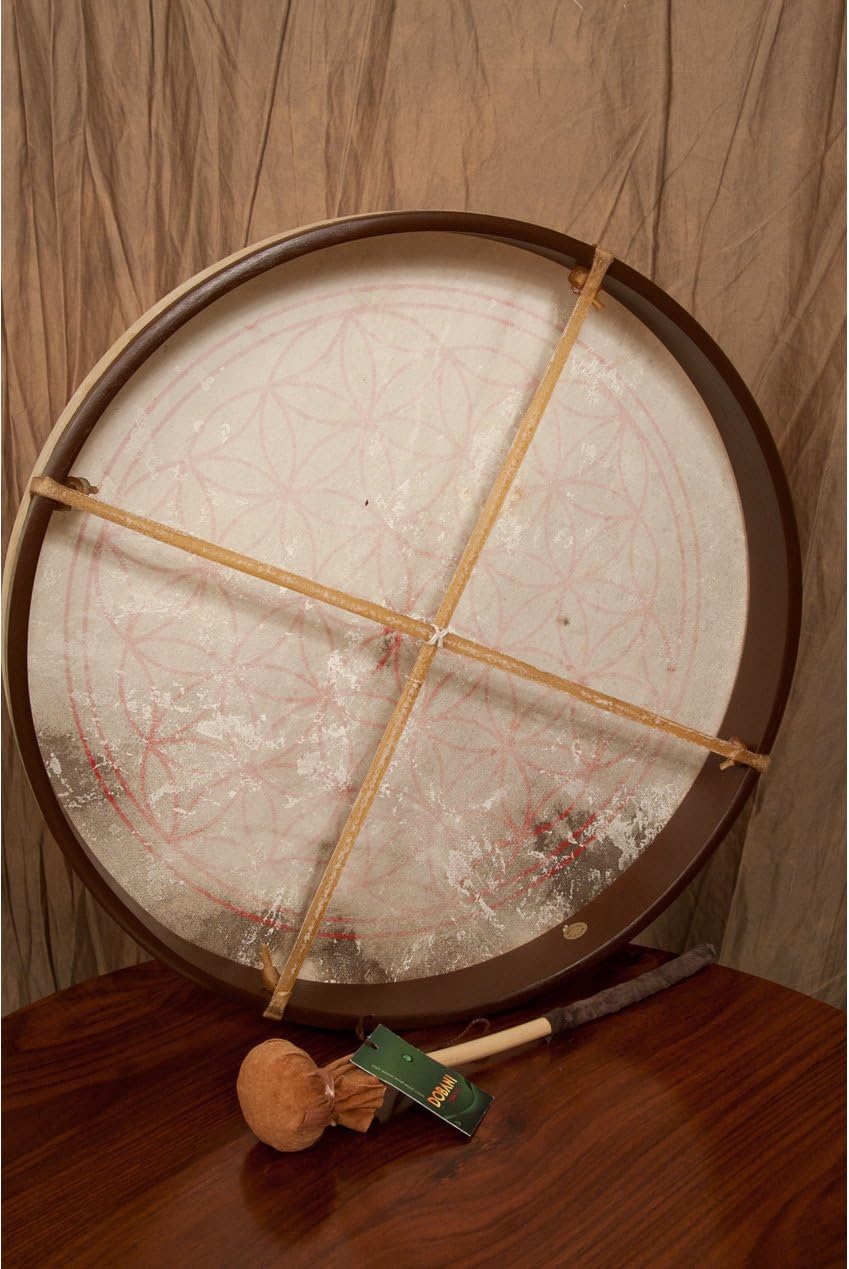 DOBANI PRETUNED GOATSKIN HEAD WOOD FRAME DRUM WITH BEATER 46 X 5 CM CIRCLE OF LIFE, #N/A - Image 4