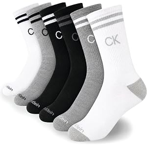Calvin Klein Boys 6 Pack Soft Stretch Cushioned Mid Calf Crew Socks | Soft Terry Footbed With Breathable Mesh Venting and a R