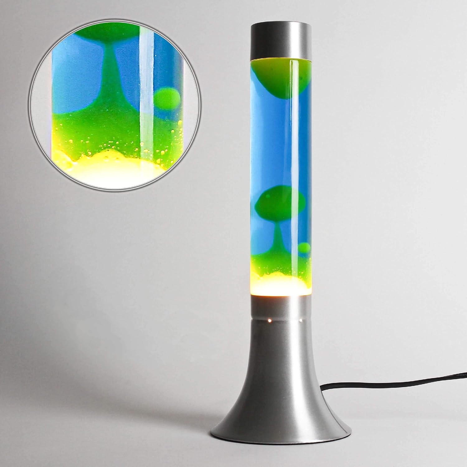 Lustvolle LavalampeYvonne mit gelber Lava und blauer Flüssigkeit 38cm hoch Kabelschalter ...