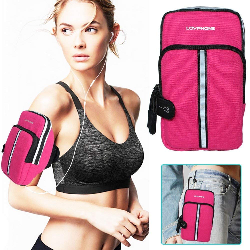 LOVPHONE Sports Armband, Double Pockets Phone Running Armband for iphone X/8/8 Plus/7/7 Plus, Samsung Galaxy Note 8/S8/S8 Plus/S7, Water Resistant (Rosy, 7.0-12.8inch)